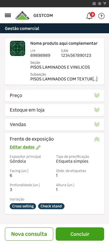 Consulta de produto: exposição