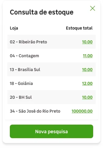 Modal de consulta de estoque