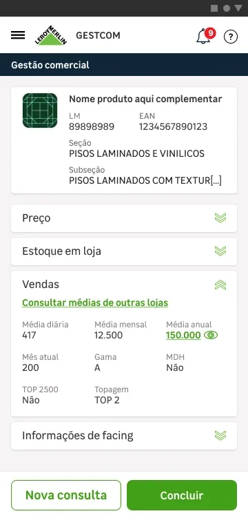 Consulta de produto: vendas