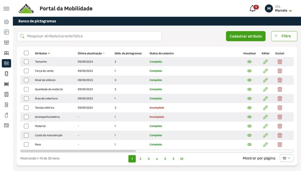 Cadastro de parâmetros no sistema web