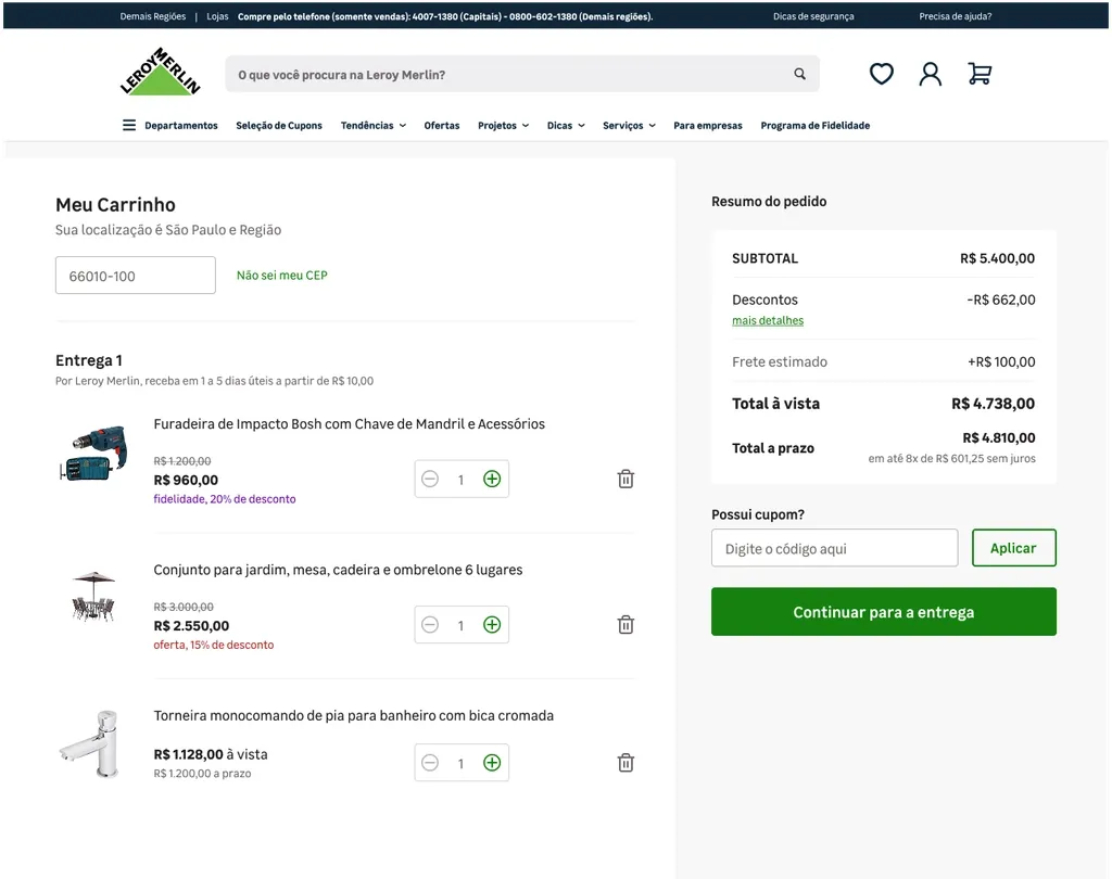 Integração com o carrinho